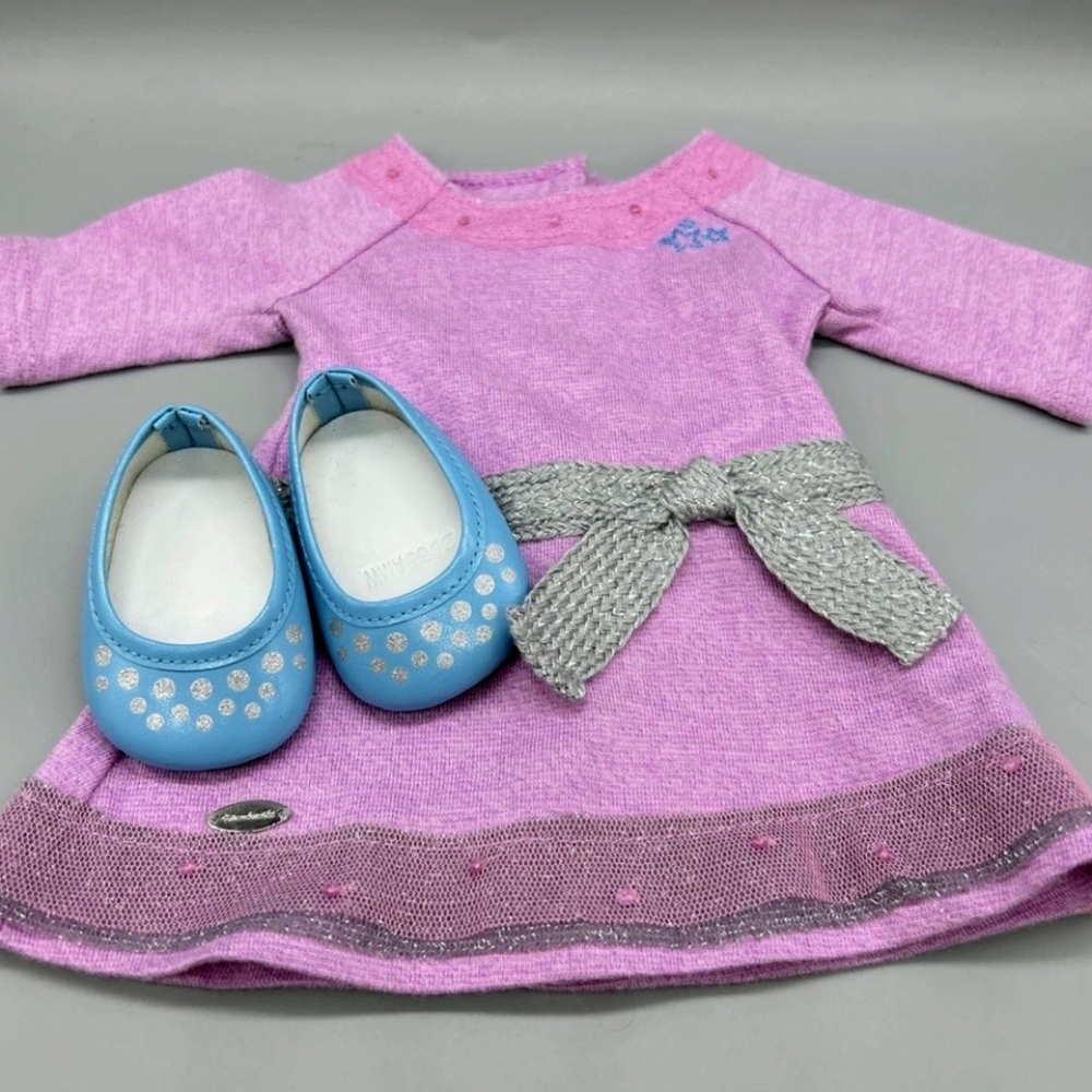 American Girl doll Truly Me lilac dress meet outfit shoes. Like New.
